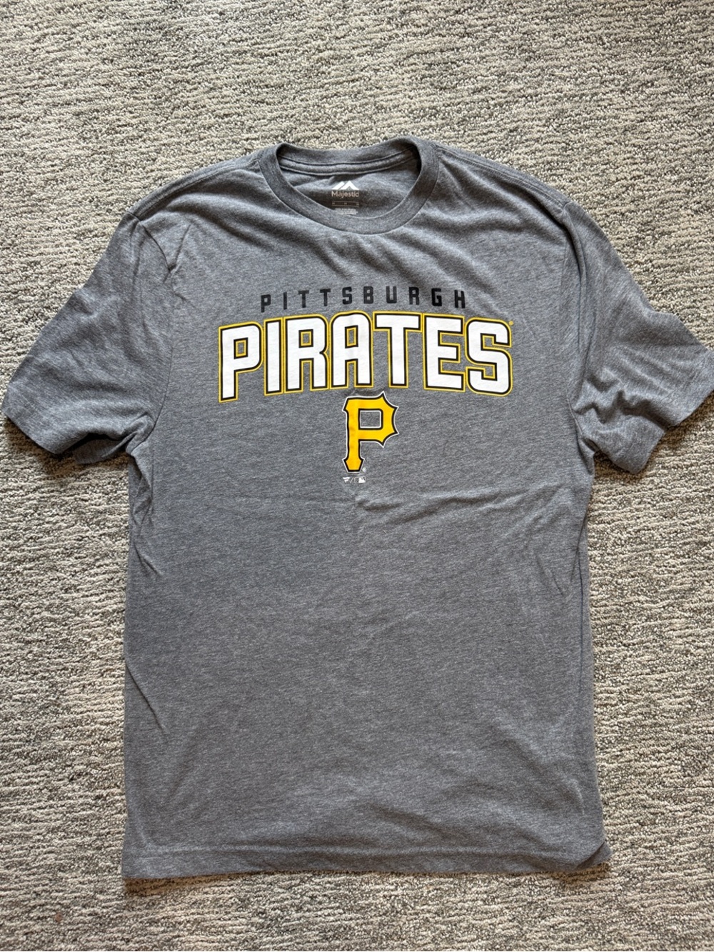 Majestic Gray Pittsburgh Pirates Graphic Tee with Yellow Accents
